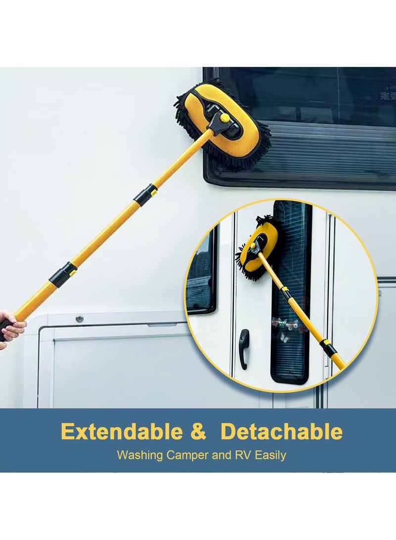 Car Wash Brush with Long Handle, Microfiber Car Wash Mop with Replaceable Chenille Brush Head, Soft Cleaning Brush with 15° Curved Extension Pole Car Wash Kit for RV Truck Camper, YELLOW - Image 3