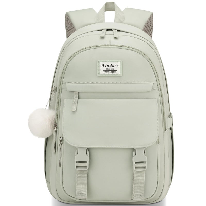 WINDARS School Backpack for Teen Girls, Cute College Backpacks for Women Students Aesthetic Bookbag Large 15.6 Inch Laptop Bag Middle School Travel Back Pack (Green) - Image 1