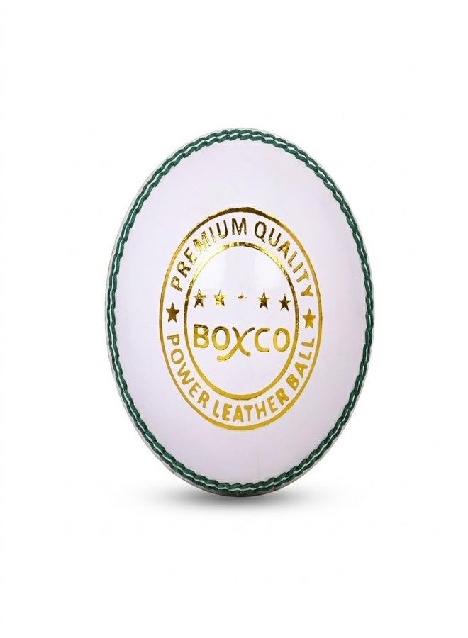 BOXCO Power White Leather Cricket Ball (Pack of 1) | Four Piece Hand-Stitched Seam Match Grade for T20, ODI & Test - Image 1
