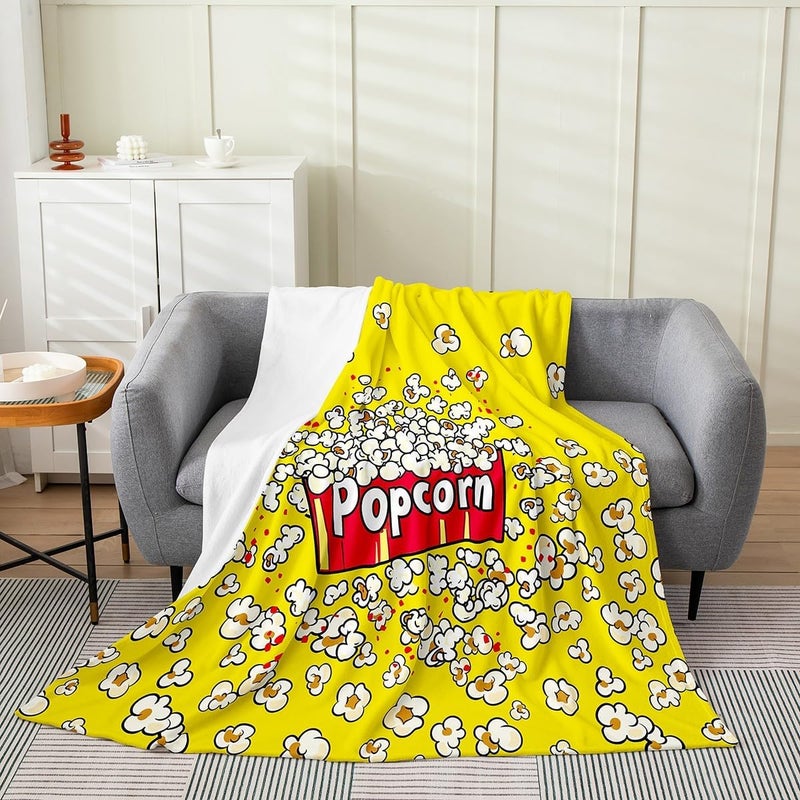 Feelyou Popcorn Yellow Flannel Fleece Throw Blanket for Kids - Cinema Poster Print Fuzzy Couch Blanket, Old-Fashion Home Decor - Breathable Plush 30"x40" - Image 1
