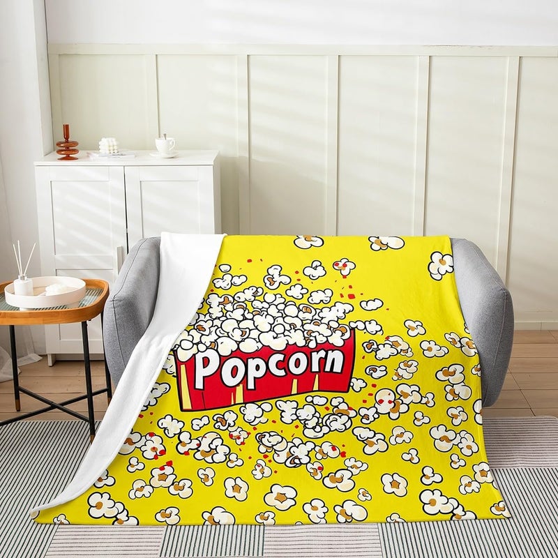 Feelyou Popcorn Yellow Flannel Fleece Throw Blanket for Kids - Cinema Poster Print Fuzzy Couch Blanket, Old-Fashion Home Decor - Breathable Plush 30"x40" - Image 2