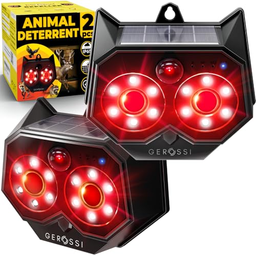 GEROSSI Upgraded Animal Deterrent 2 Pack - Solar Powered Design w/Motion Activated Predator Eyes - Effective Repellent Device for Coyote, Deer, Fox, Raccoon - Predator Lights for Chicken Coop, Farm, Yard - Image 1