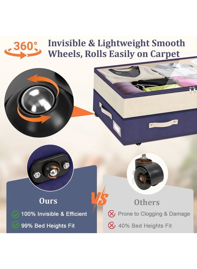 Dolicer Under Bed Storage with Wheels,10in Height Adjustable Underbed Storage Containers with Clear Lids & Handles,92L Under Bed Drawers Rolling Bin for Dorm Shoes Clothes Organizers(Blue,2Pack) - Image 4