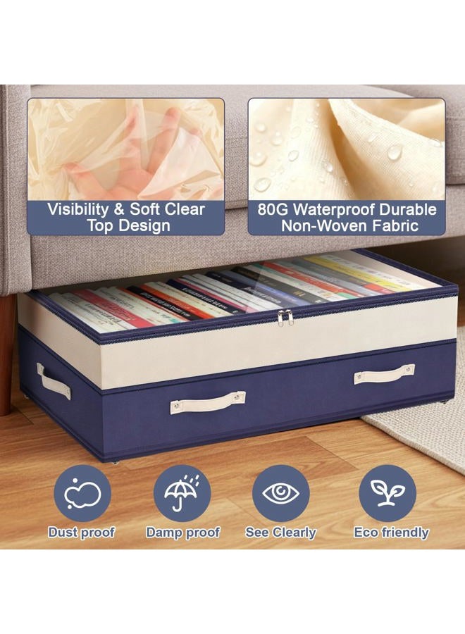 Dolicer Under Bed Storage with Wheels,10in Height Adjustable Underbed Storage Containers with Clear Lids & Handles,92L Under Bed Drawers Rolling Bin for Dorm Shoes Clothes Organizers(Blue,2Pack) - Image 5