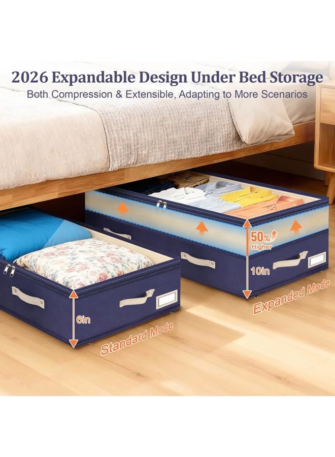 Dolicer Under Bed Storage with Wheels,10in Height Adjustable Underbed Storage Containers with Clear Lids & Handles,92L Under Bed Drawers Rolling Bin for Dorm Shoes Clothes Organizers(Blue,2Pack) - Image 2