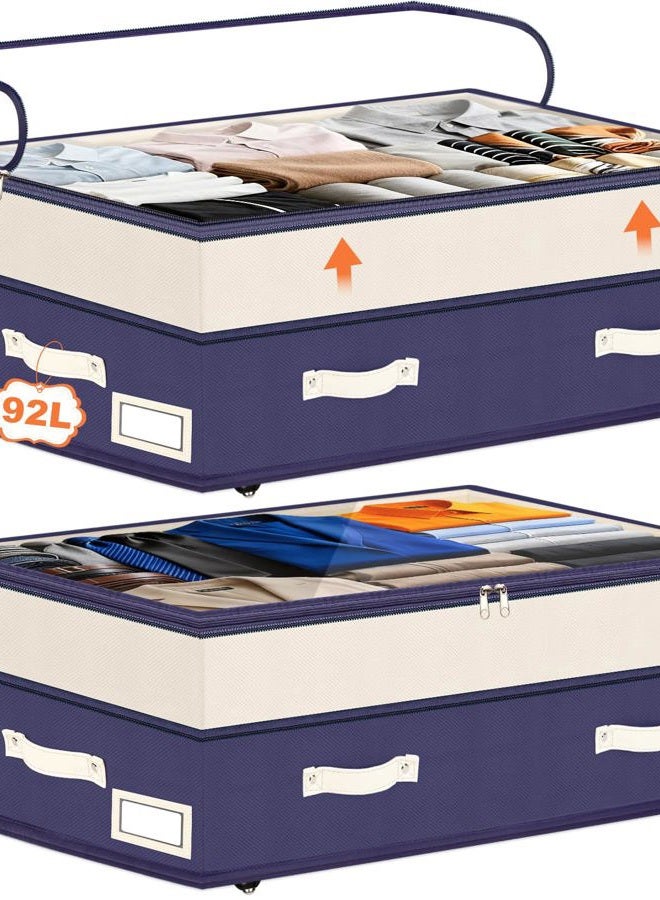 Dolicer Under Bed Storage with Wheels,10in Height Adjustable Underbed Storage Containers with Clear Lids & Handles,92L Under Bed Drawers Rolling Bin for Dorm Shoes Clothes Organizers(Blue,2Pack) - Image 1