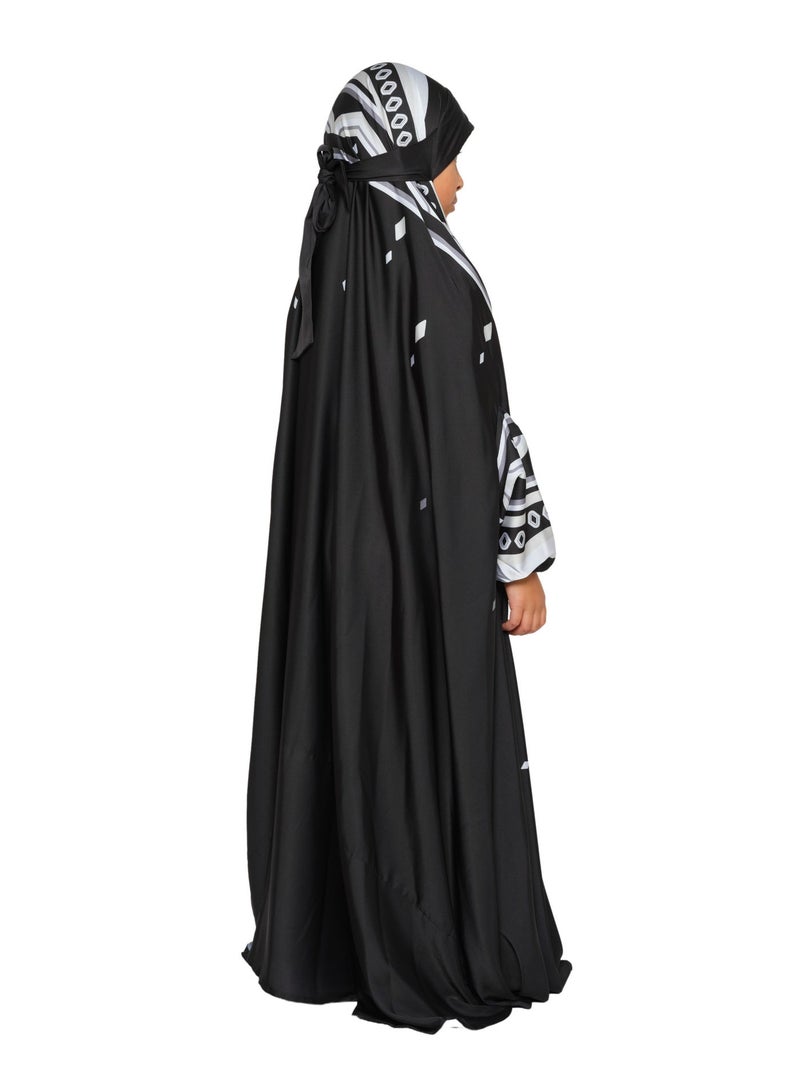 Sabr 'Nizwa' Kids Prayer Dress With Travel Pouch, Black - Image 5