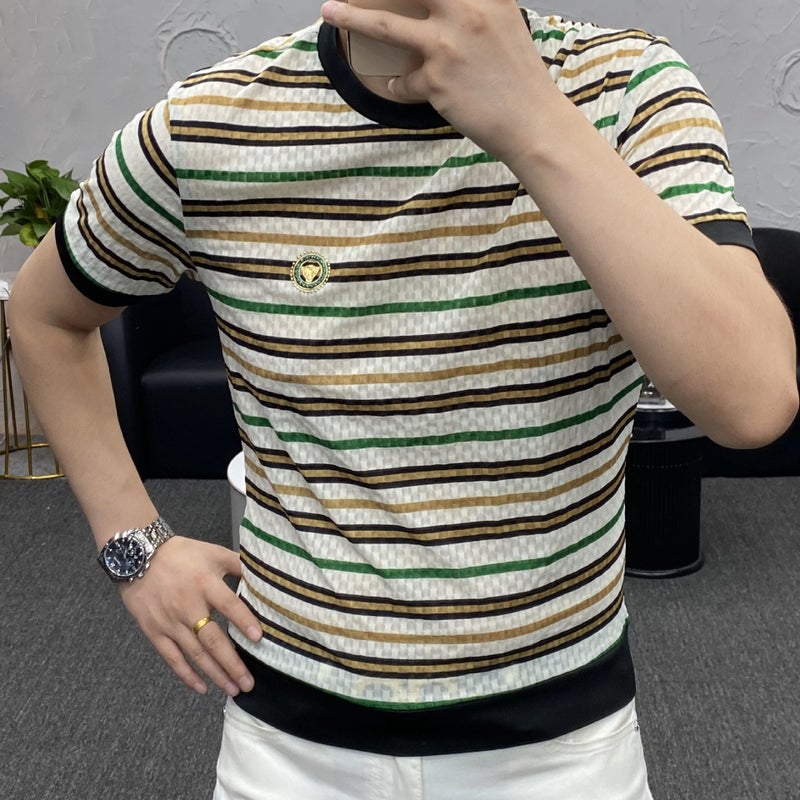 Men'S Ice Silk Short Sleeve T-Shirt 2024 Fashion Joker Solid Color Round Neck Simple Joker Half Sleeve T-Shirt - Image 2
