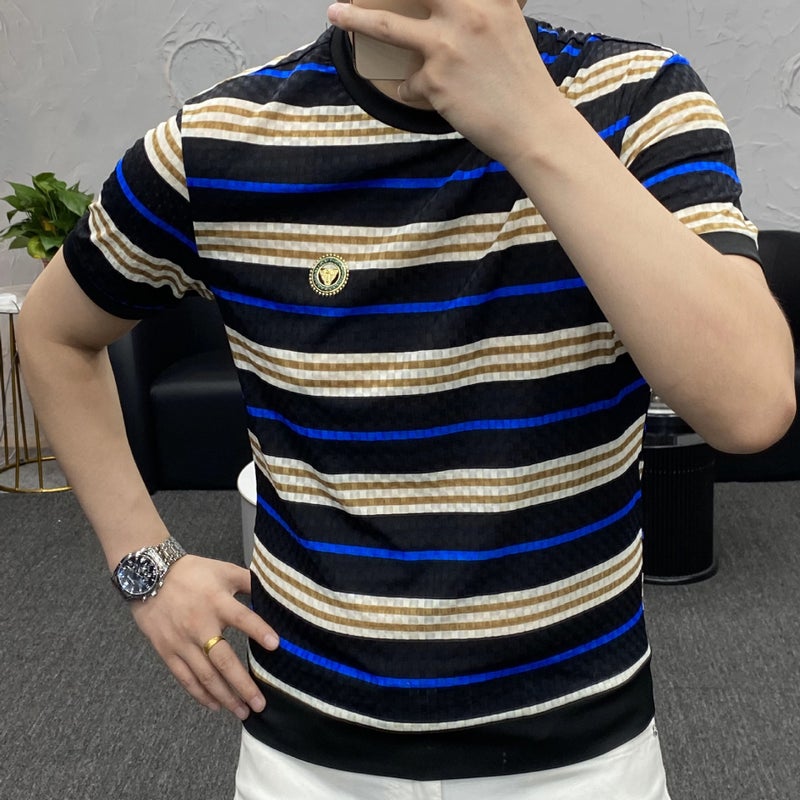 Men'S Ice Silk Short Sleeve T-Shirt 2024 Fashion Joker Solid Color Round Neck Simple Joker Half Sleeve T-Shirt - Image 3