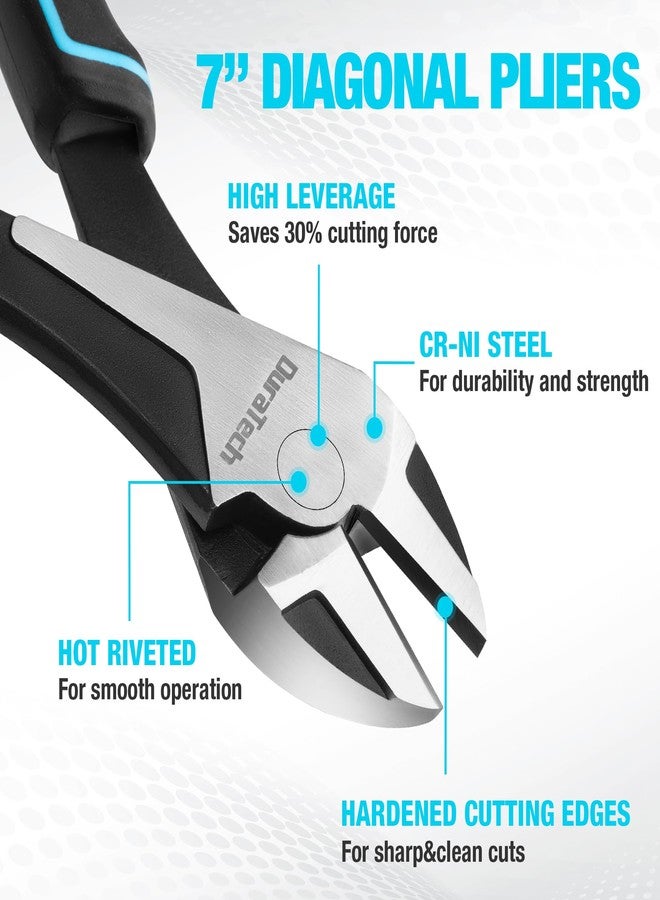 DURATECH 7" High Leverage Diagonal Cutters, Cr-Ni Wire Cutters, Side Cutters for Cutting Wire, Diagonal Cutting Pliers with Comfortable Grip - Image 4