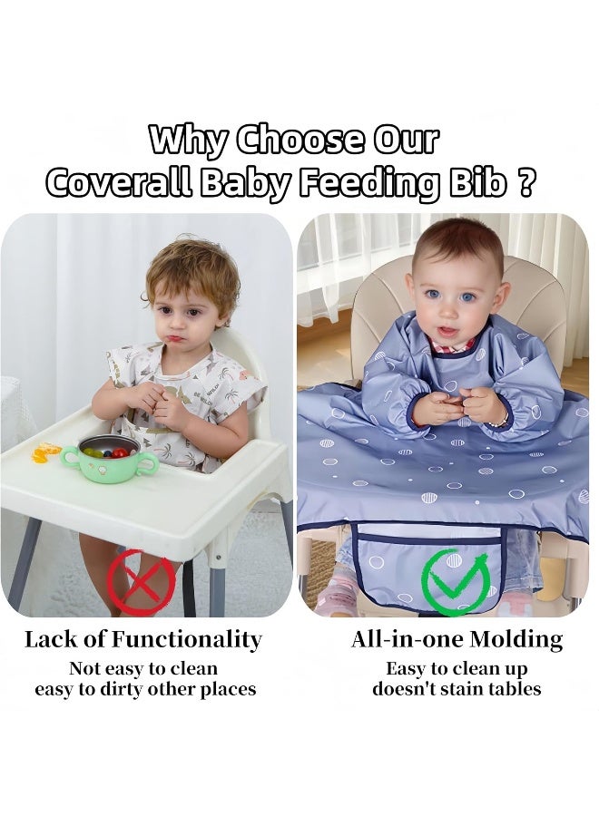 MOTEERLLU Coverall Baby Feeding Bib for Eating, Long Sleeves Bib Attaches to Highchair and Table, Anti-Dirty Weaning Bibs, Toddler Wipe Clean Waterproof for Baby Self-feeding - Image 3