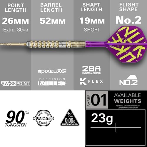 Target Darts Luke Littler Gen 1 Prodigy Steel Tip Swiss Point Darts, 90% Tungsten Darts, 23G | Generation 1 Gold Steel Tip Darts, Player Edition Swiss Points Dart Sets, K-Flex Flights and Shafts - Image 3