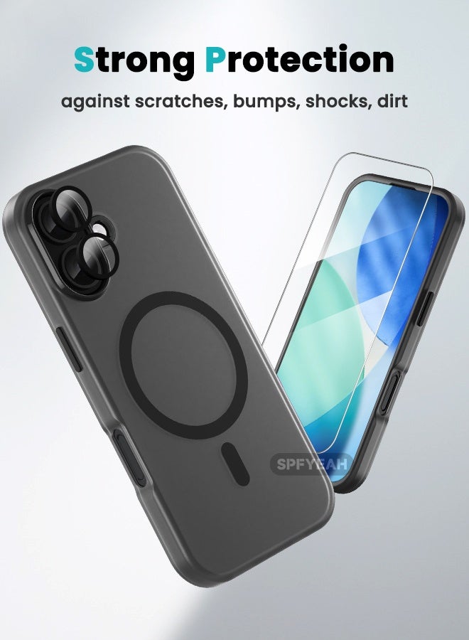 SPFYEAH [3-in-1] iPhone 17 Case with HD Tempered Glass Screen Protector & Camera Lens Protector, MagSafe Compatible, Shockproof Anti-Drop & Slip, Slim Skin Friendly Frosted Hard Case for iPhone 17 6.3 inch, Translucent Black - Image 4