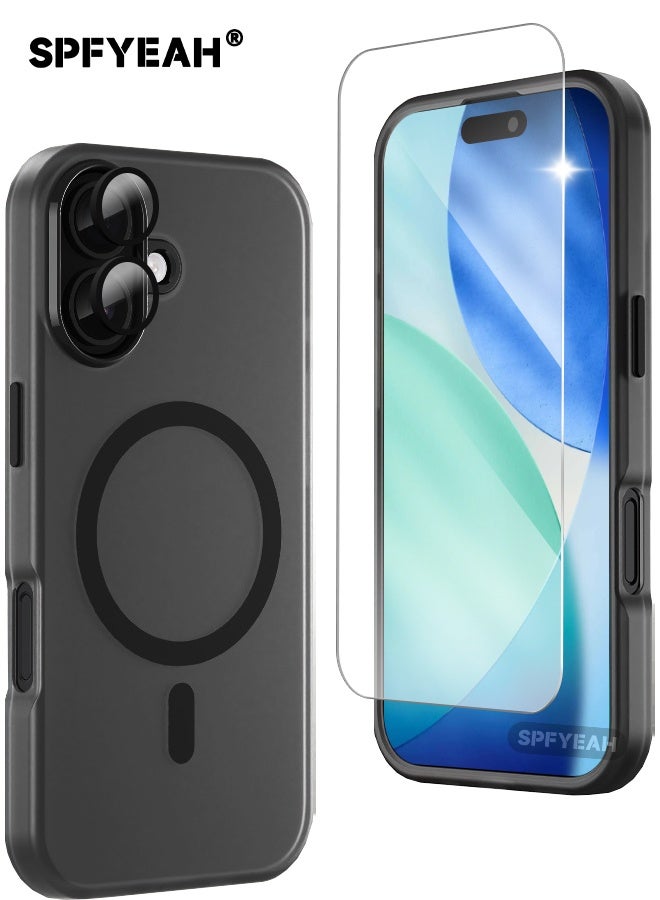 SPFYEAH [3-in-1] iPhone 17 Case with HD Tempered Glass Screen Protector & Camera Lens Protector, MagSafe Compatible, Shockproof Anti-Drop & Slip, Slim Skin Friendly Frosted Hard Case for iPhone 17 6.3 inch, Translucent Black - Image 1
