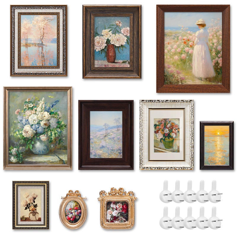Qunclay 10 Pack Vintage Picture Frames for Wall or Tabletop Display Ornate French Country Gallery Frames Farmhouse Antique Wall Decor for Bedroom Living Room No Photos IncludedClassic Style - Image 2
