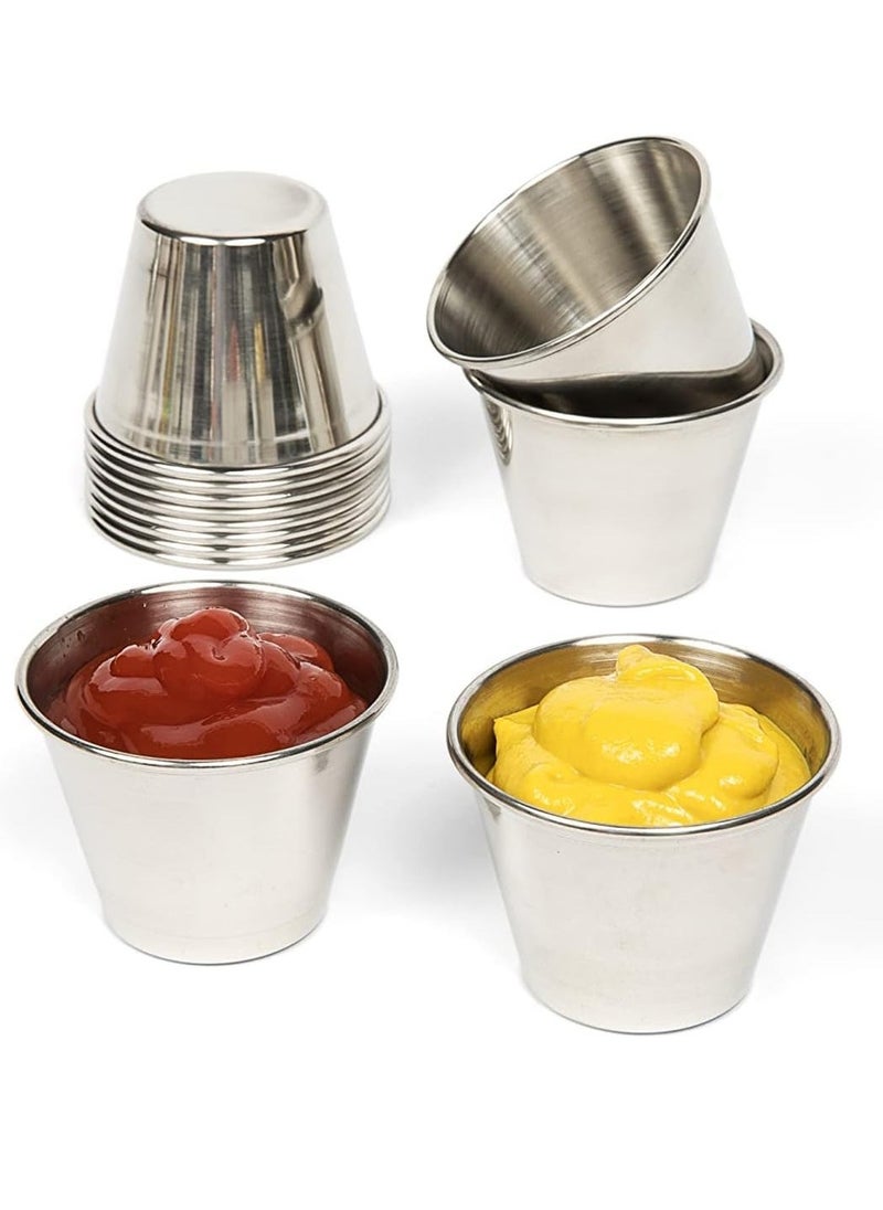 Small Sauce Cups, Stainless Steel Ramekin Dipping Sauce Cup, Commercial Grade Individual Round Condiment cups Reusable Stackable Metal Portion Containers for Sampling Salad Dressing, Sides 12Pcs 60ml  - Image 1