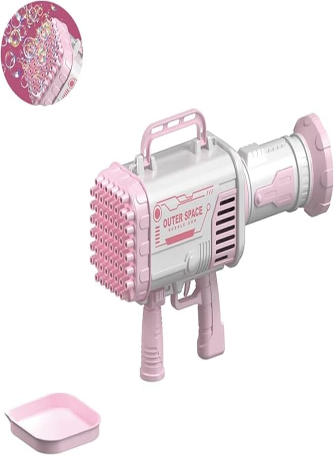LIMOS Gatling Bubble Machine for Toddlers，60-Hole Rocket Launcher Shape Bubble Maker,Cool Automatic Gatling Bubble Maker Gun,Novelty Bubble Blower Gatling Gun Outdoor Toys for Kids (Pink)