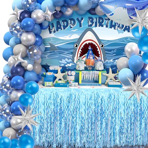 BUDICOOL 2 Pack Teal Blue Shiny Wavy Tinsel Foil Fringe Table Skirts Table Decorations for Mermaid Birthday Decorations,Under The Sea Party Decorations,Baby Shark Birthday Decorations - Image 2