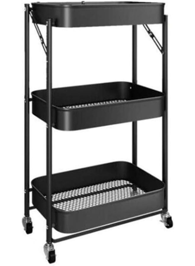 Generic 3 Tier Storage Cart Rolling Utility Cart Slide Out Narrow Kitchen Storage Trolley Rack Storage Organizer with Caster Wheels Black 3 Layer  - Image 1