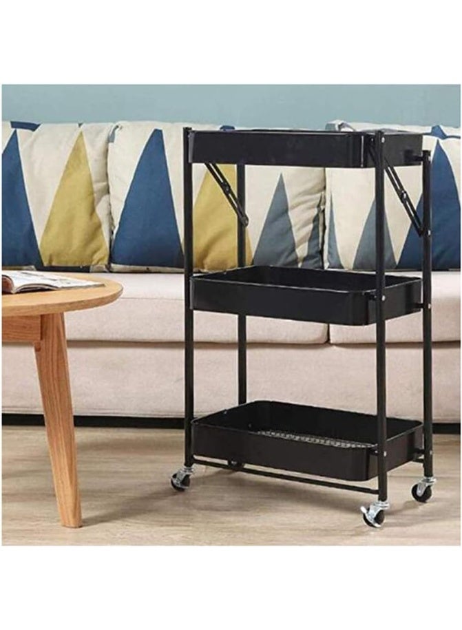 Generic 3 Tier Storage Cart Rolling Utility Cart Slide Out Narrow Kitchen Storage Trolley Rack Storage Organizer with Caster Wheels Black 3 Layer  - Image 2