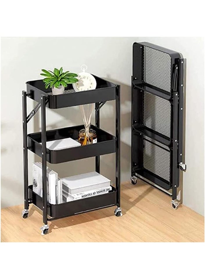 Generic 3 Tier Storage Cart Rolling Utility Cart Slide Out Narrow Kitchen Storage Trolley Rack Storage Organizer with Caster Wheels Black 3 Layer  - Image 4