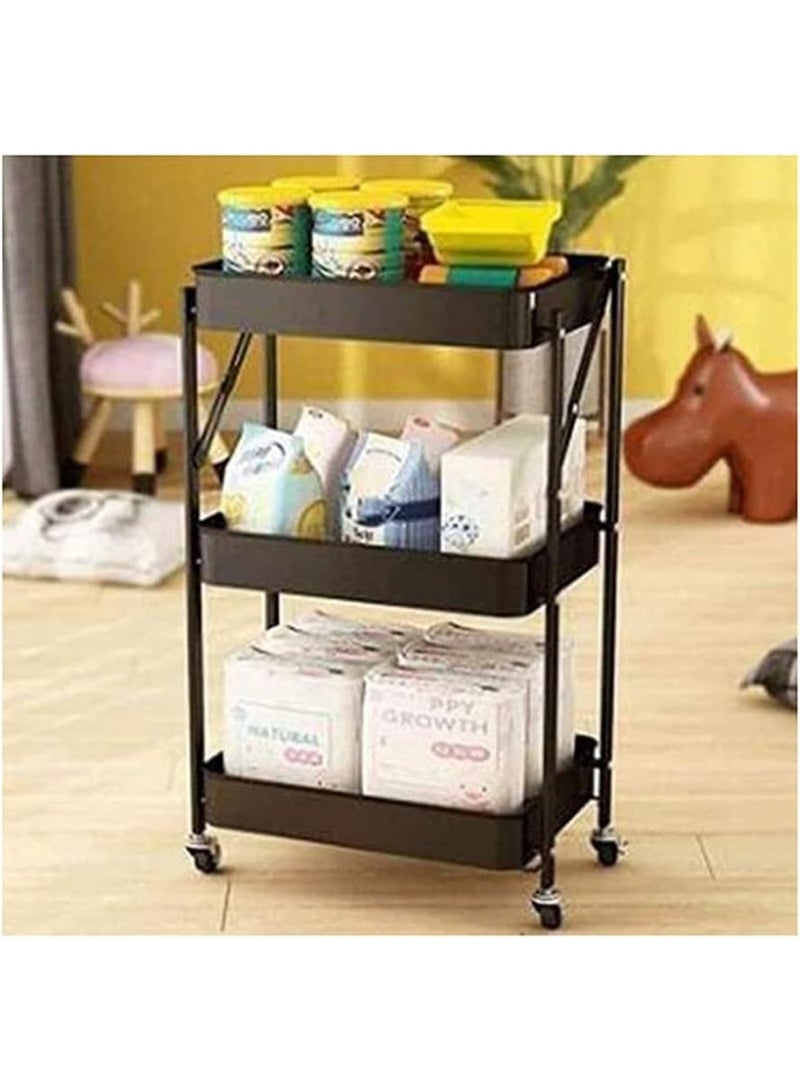Generic 3 Tier Storage Cart Rolling Utility Cart Slide Out Narrow Kitchen Storage Trolley Rack Storage Organizer with Caster Wheels Black 3 Layer  - Image 3