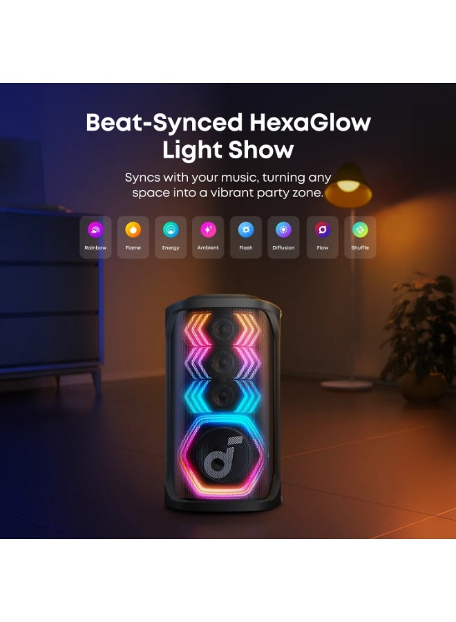 Soundcore Rave 3S AI Karaoke Party Speaker, 200W Party Speaker with 2 Wireless Mics, AI Vocal Removal, RGB Light Show, 12H Battery Black - Image 5