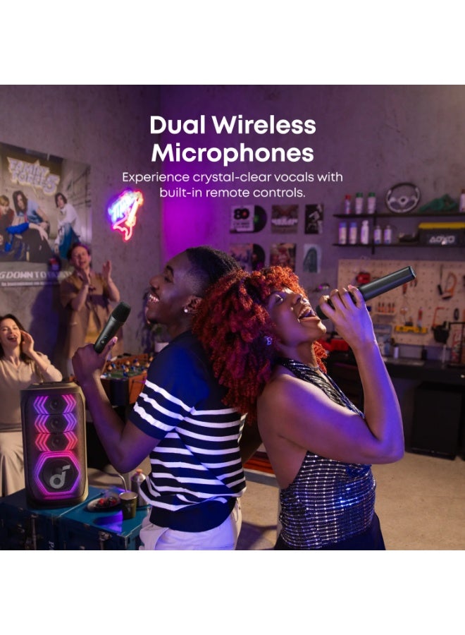 Soundcore Rave 3S AI Karaoke Party Speaker, 200W Party Speaker with 2 Wireless Mics, AI Vocal Removal, RGB Light Show, 12H Battery Black - Image 4