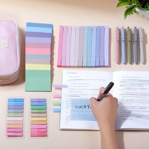KOUDGY 49Pcs Book Annotation Kit Aesthetic School Supplies with Cute Pen Case Highlighters Gel Pens and Marker Sheets Transparent Index Tabs Sticky Notes Bible Study Supplies Pink - Image 3