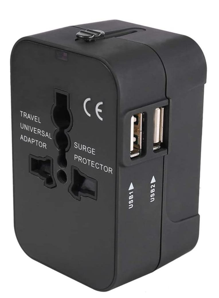 محول سفر، محول طاقة عالمي متعدد الاستخدامات، قابس محول عالمي مع منافذ شحن USB مزدوجة بقوة 2.1 أمبير لآسيا وأوروبا والمملكة المتحدة وأستراليا والولايات المتحدة الأمريكية - Image 1
