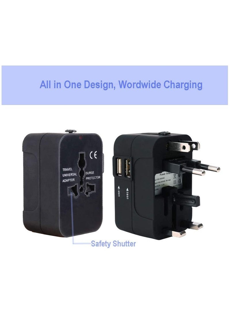محول سفر، محول طاقة عالمي متعدد الاستخدامات، قابس محول عالمي مع منافذ شحن USB مزدوجة بقوة 2.1 أمبير لآسيا وأوروبا والمملكة المتحدة وأستراليا والولايات المتحدة الأمريكية - Image 4