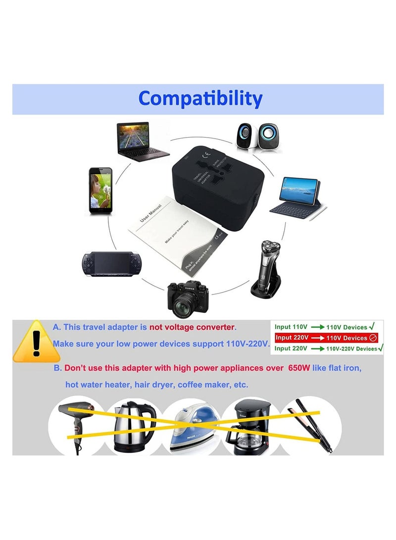 محول سفر، محول طاقة عالمي متعدد الاستخدامات، قابس محول عالمي مع منافذ شحن USB مزدوجة بقوة 2.1 أمبير لآسيا وأوروبا والمملكة المتحدة وأستراليا والولايات المتحدة الأمريكية - Image 3