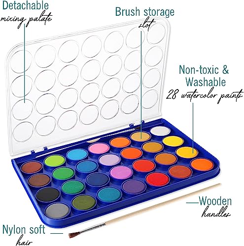 Ultimate Stationery Watercolor Paint Set, 28 Colors of Washable Watercolor Paint Includes Watercolor Palette and 1 Paint Brushes. Great Water Color kids paint - Image 3