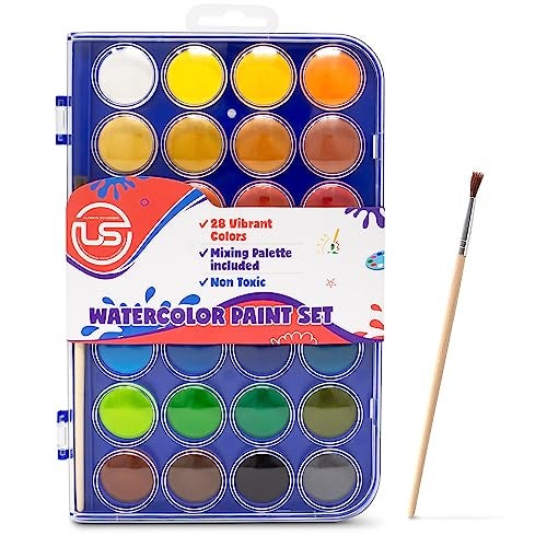 Ultimate Stationery Watercolor Paint Set, 28 Colors of Washable Watercolor Paint Includes Watercolor Palette and 1 Paint Brushes. Great Water Color kids paint - Image 2