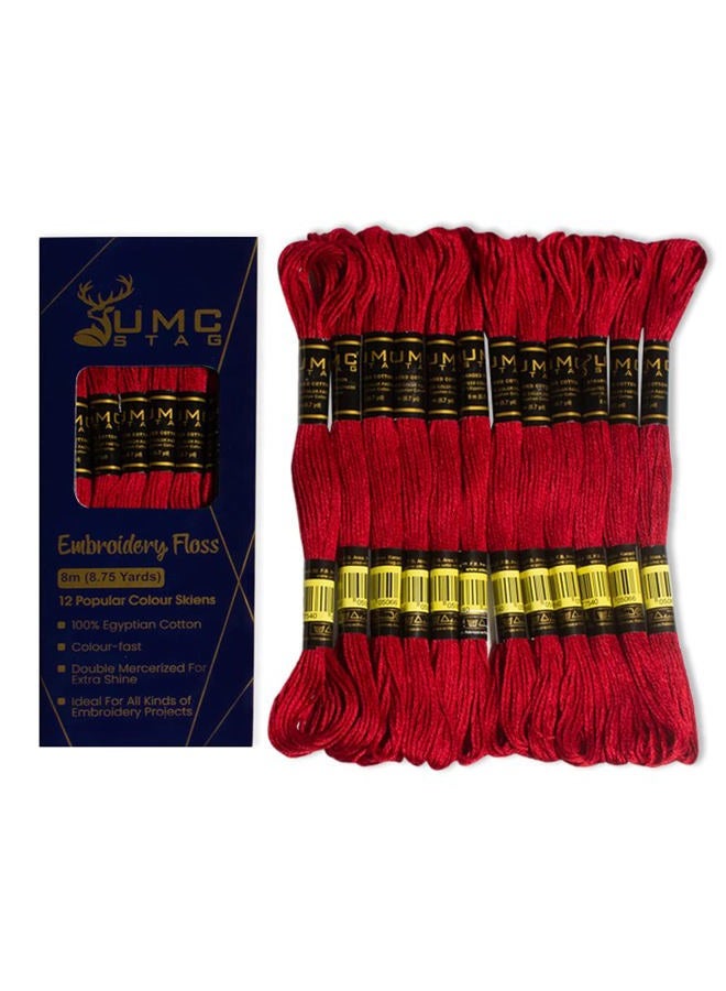 UMC STAG 12 Pieces Red 47/321 Premium Embroidery Thread | 100% Egyptian Cotton Premium Skeins | Cross Stitch Embroidery Floss | Oeko TEX Certified Stranded Cotton (Red) - Image 2