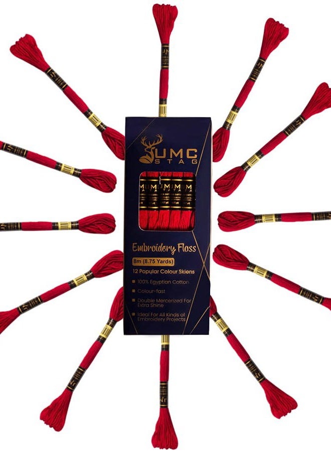 UMC STAG 12 Pieces Red 47/321 Premium Embroidery Thread | 100% Egyptian Cotton Premium Skeins | Cross Stitch Embroidery Floss | Oeko TEX Certified Stranded Cotton (Red) - Image 3
