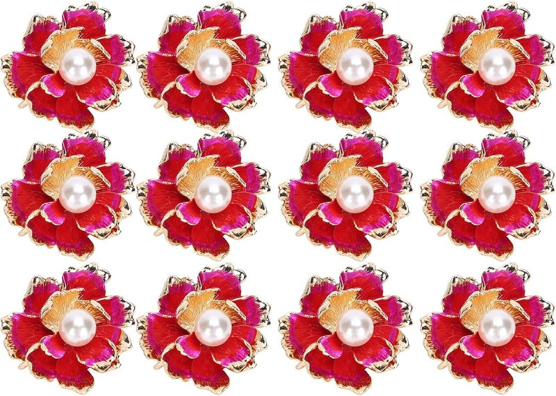 12pcs Faux Pearl Flatback Garment Buttons, Clothing Embellishments for DIY Wedding Dress, Hair Clip, Handbag Decoration, Alloy Bridal Sewing Appliques (Small Peony Flower) - Image 1