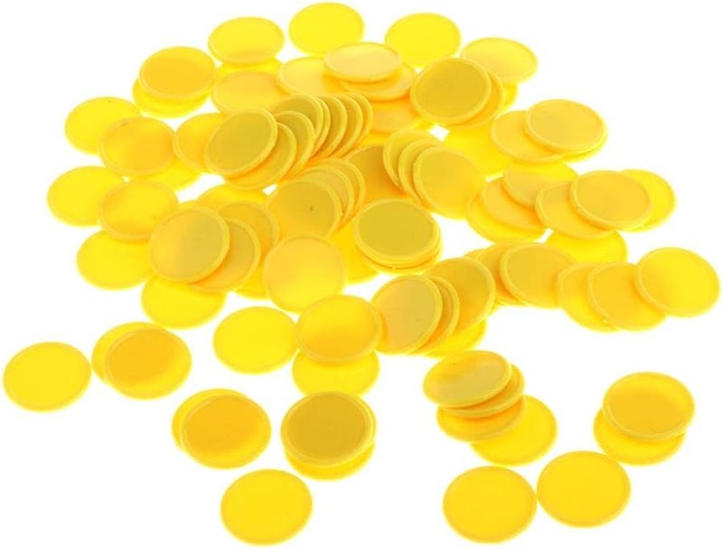 klarako 100Pcs 25mm Plastic Learning Counters Disks Bingo Chip Counting Discs Markers for Math Practice and Poker Chips Game Tokens in Barrel  Yellow, 0.98in - Image 5