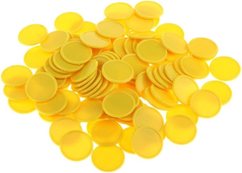 klarako 100Pcs 25mm Plastic Learning Counters Disks Bingo Chip Counting Discs Markers for Math Practice and Poker Chips Game Tokens in Barrel  Yellow, 0.98in - Image 2
