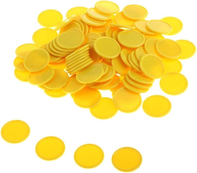 klarako 100Pcs 25mm Plastic Learning Counters Disks Bingo Chip Counting Discs Markers for Math Practice and Poker Chips Game Tokens in Barrel  Yellow, 0.98in - Image 4