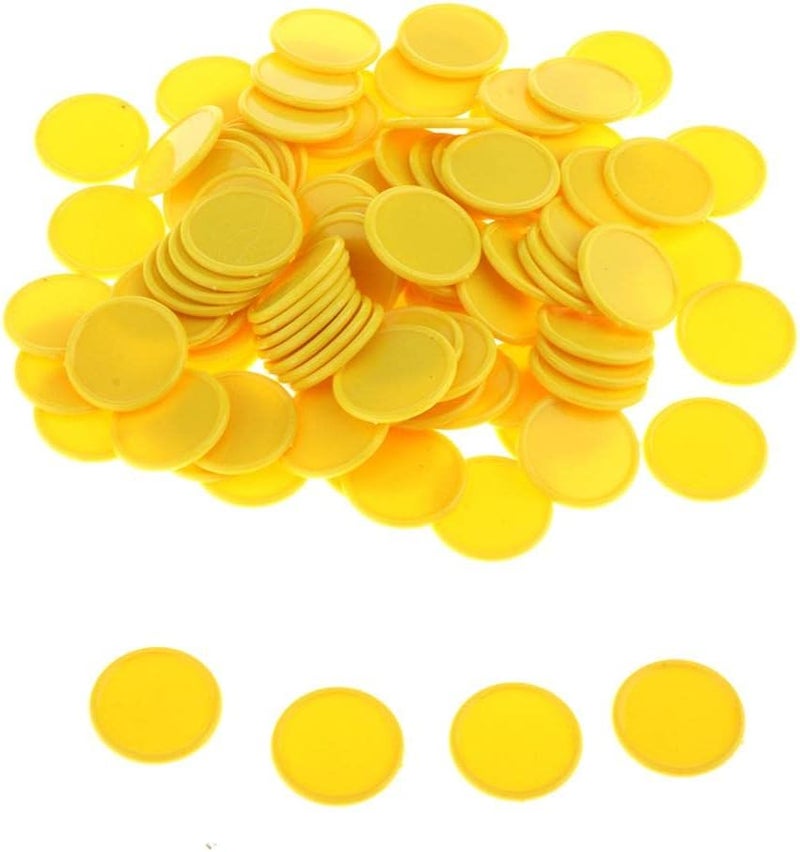 klarako 100Pcs 25mm Plastic Learning Counters Disks Bingo Chip Counting Discs Markers for Math Practice and Poker Chips Game Tokens in Barrel  Yellow, 0.98in - Image 1