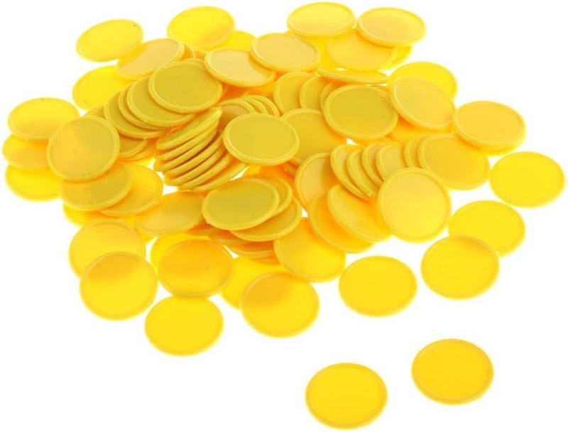 klarako 100Pcs 25mm Plastic Learning Counters Disks Bingo Chip Counting Discs Markers for Math Practice and Poker Chips Game Tokens in Barrel  Yellow, 0.98in - Image 3