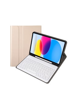 Protective Case Wireless Keyboard For Ipad 10th Gen 10.9.7 Tablet Compatible Ipad Pro 11 Magnetic Suction Smart Control For 9-Color:Golden Leather Case + Round Key Cap Keyboard-Applicable Model:ipad 10 Generation 10.9 2022 Edition