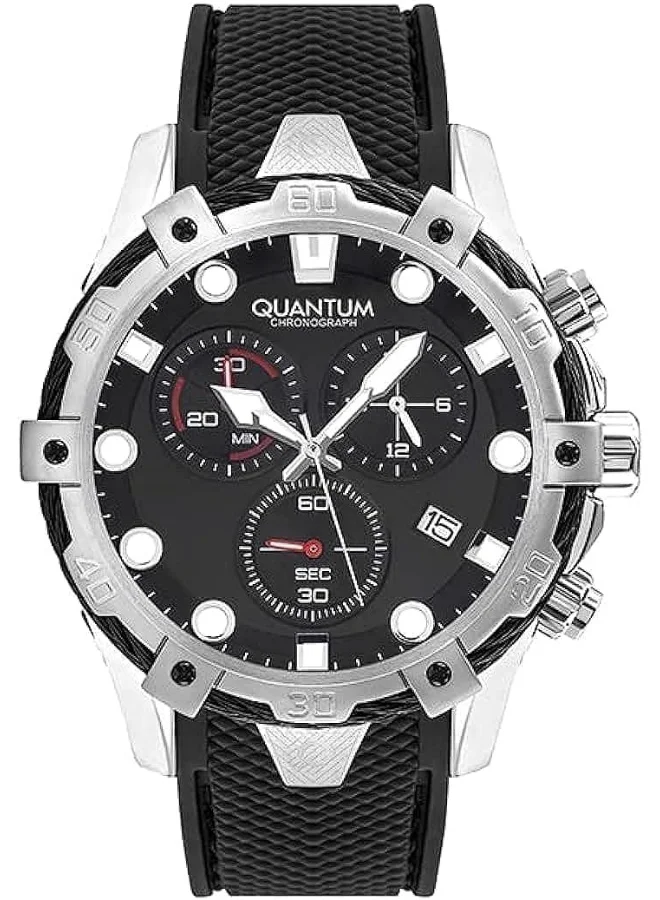 Quantum Men's Quartz Movement Watch, Chronograph Display and Silicone Strap - HNG1019.351, Black