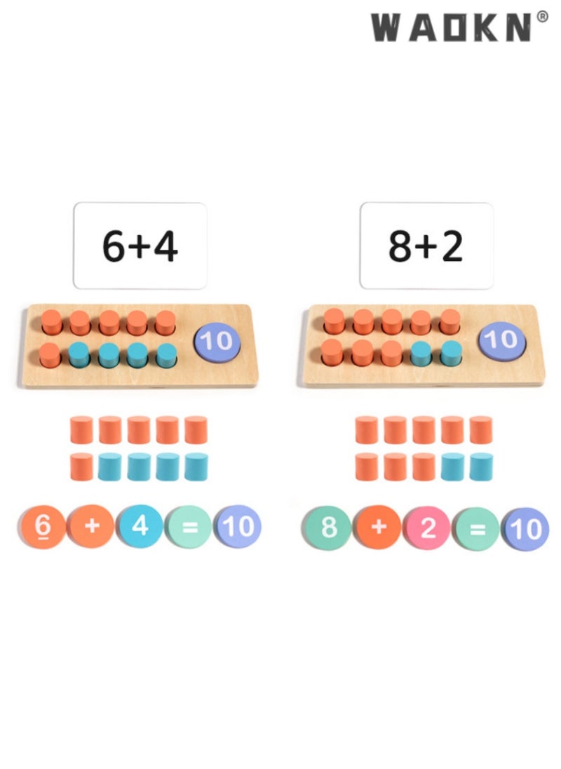 WAOKN - Wooden Ten Frame Math Toy, Ideal for Kids' Addition, Subtraction Learning, Enhances Number Recognition, Perfect for Developing Number Sense, Engaging Early Education Tool, Fun and Educational. - Image 1