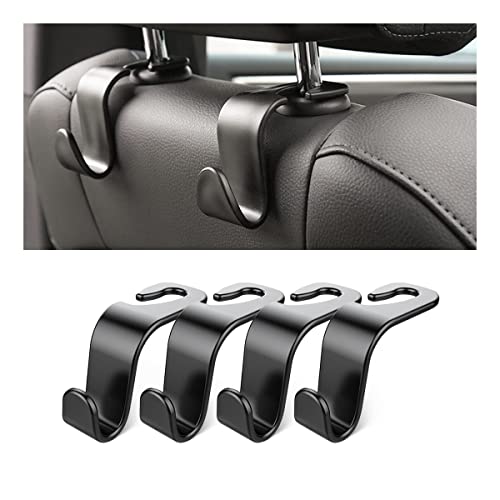 Hanemia Car Back Seat Headrest Hooks, 4 Pack Black Stylish Back Seat Hanger for Car Handbag Clothes Coats Grocery Bags, Car Interior Accessories (Black2) - Image 1