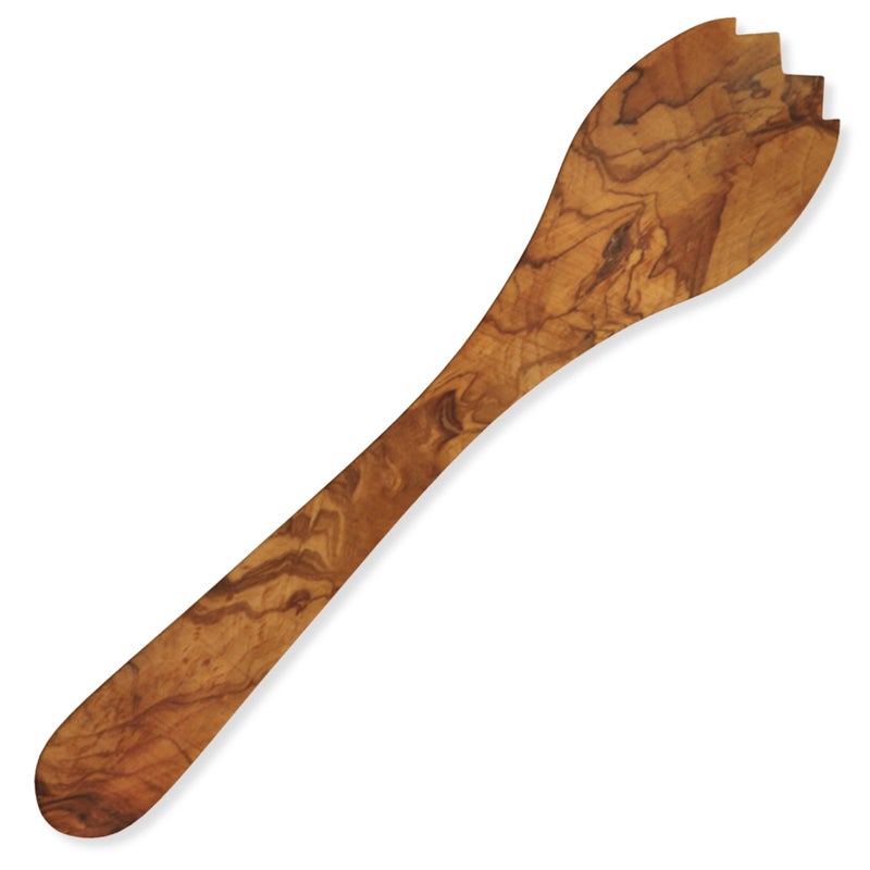 The Live Edge Olive Wood Salad Server 12 Inches Long Wooden Salad Tongs For Serving and Mixing Spoons Salad Tossing Utensil Salad Wooden Claws Wooden Pasta Claw Fork With Teeth