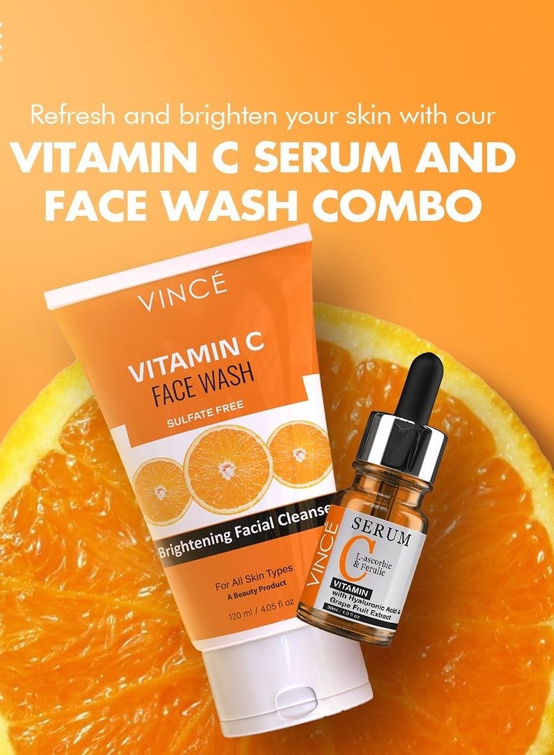 VINCE Vitamin C Combo - Vitamin C Serum 30ml + Vitamin C Face Wash 120ml – Deep Cleansing, Brightens Skin Tone, Reduces Dark Spots & Sunspots, Boosts Collagen, Reveals Glowing Skin - Image 2