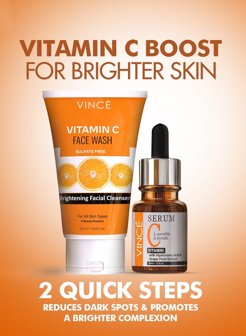 VINCE Vitamin C Combo - Vitamin C Serum 30ml + Vitamin C Face Wash 120ml – Deep Cleansing, Brightens Skin Tone, Reduces Dark Spots & Sunspots, Boosts Collagen, Reveals Glowing Skin - Image 3