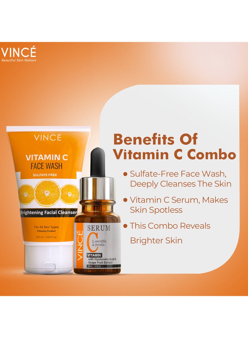 VINCE Vitamin C Combo - Vitamin C Serum 30ml + Vitamin C Face Wash 120ml – Deep Cleansing, Brightens Skin Tone, Reduces Dark Spots & Sunspots, Boosts Collagen, Reveals Glowing Skin - Image 5